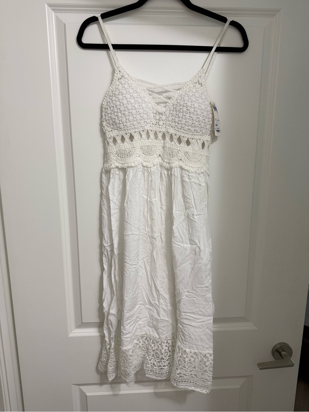 White Crochet Bodice Spaghetti Strap Sundress (NWT)